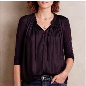 Dolan (Anthropologie) Black Tie Neck Blouse Lucille